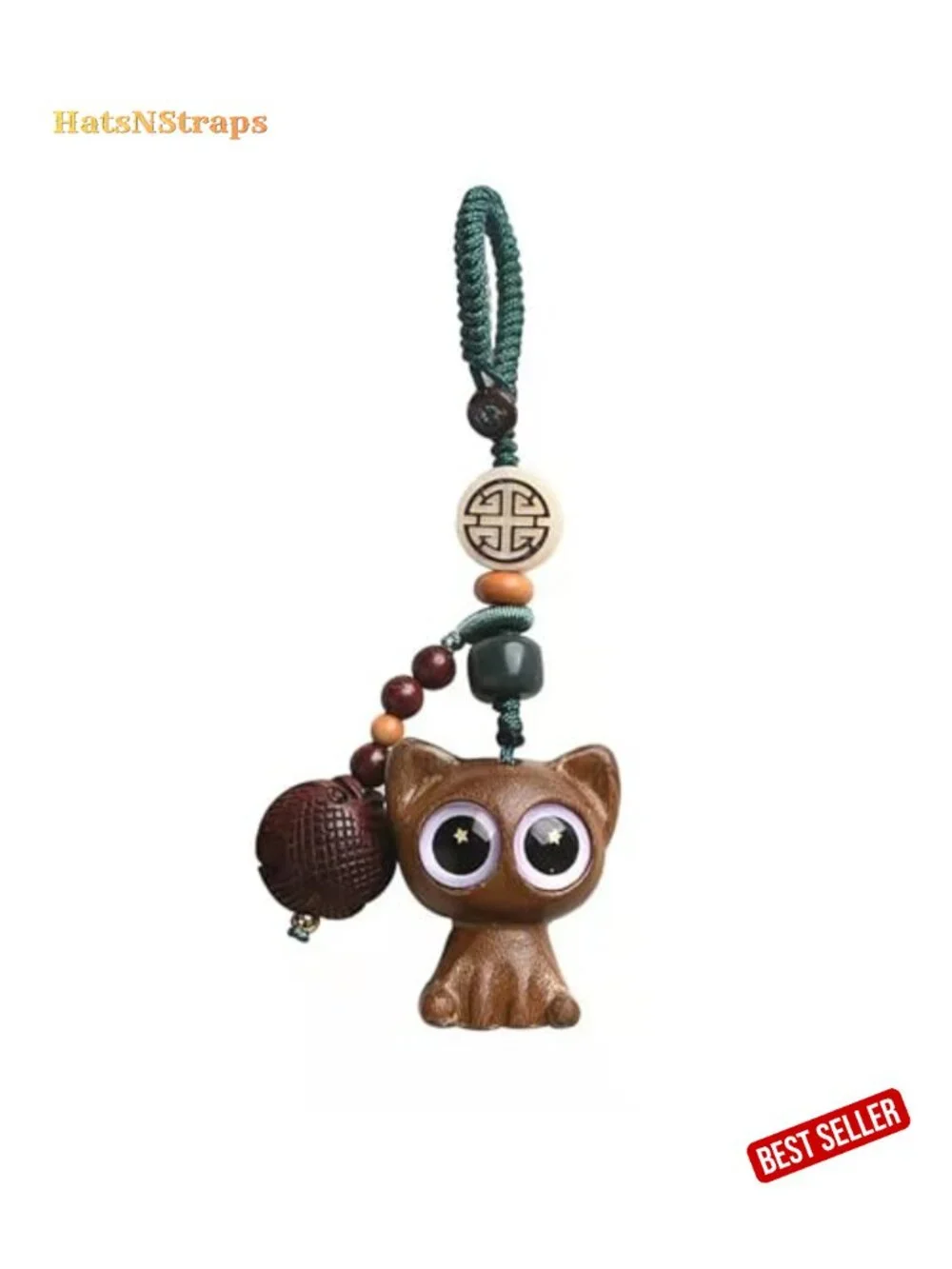 Hand-carved Wooden Lucky Cat Keychain - Feng Shui Good Luck Charm for Keys